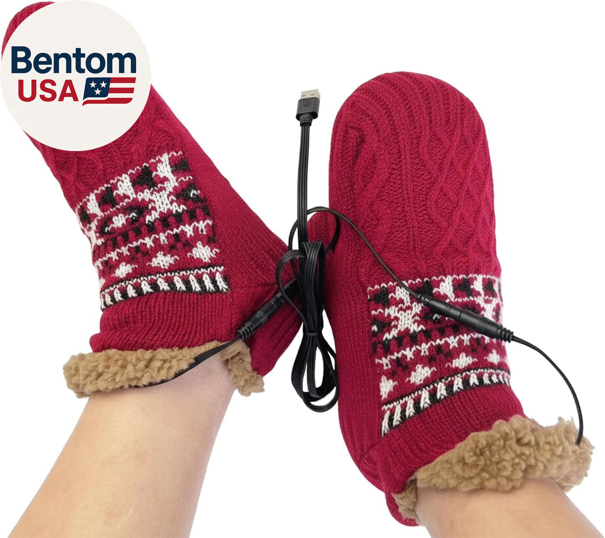 USB Heated Fleece Socks - Thermal Winter Slippers with Anti-Slip Soles