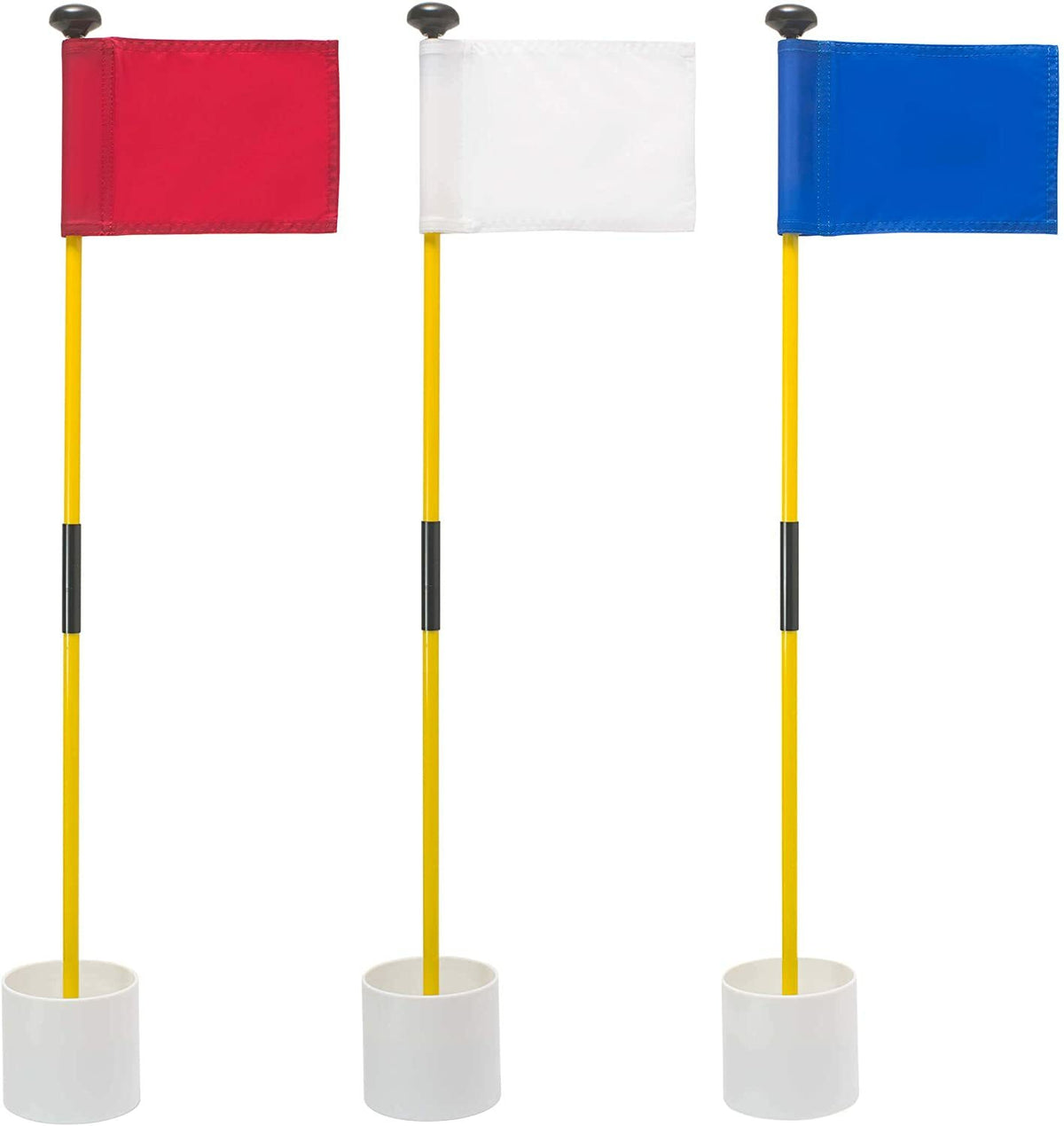 Golf Flagstick Set of 3 with Flags and Cups for Backyard or Course Use