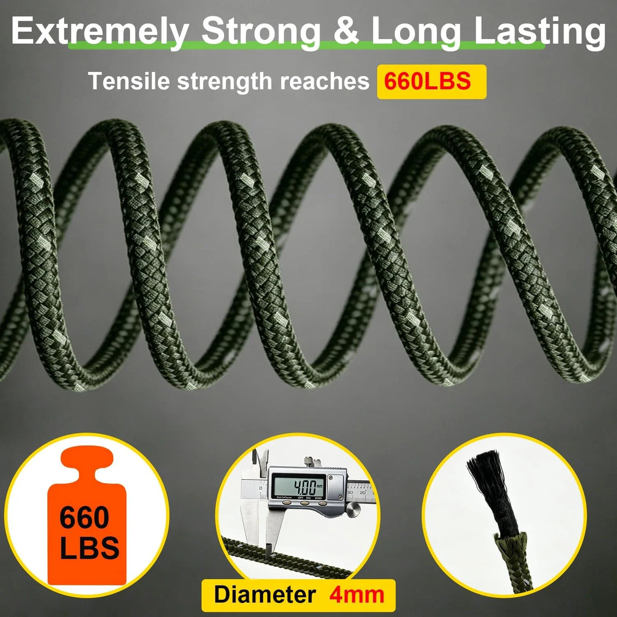 Ultralight 8 Pack 4mm Tent Guy Lines with Aluminum Tensioners - Total 104ft for Camping & Hiking
