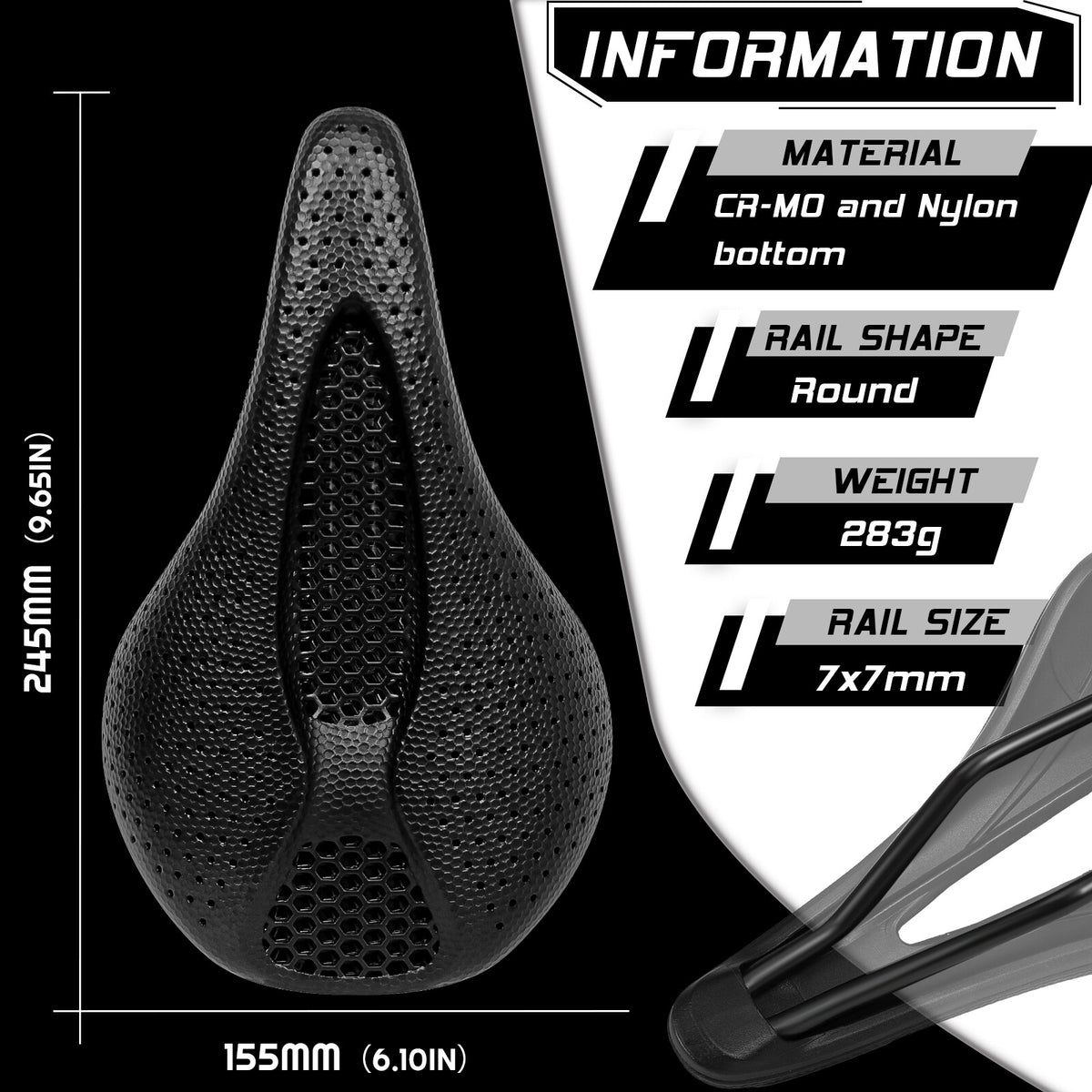 Bike Saddle 3D Printing MTB Road Gravel Bicycle Seat 155mm 7x7mm Rail