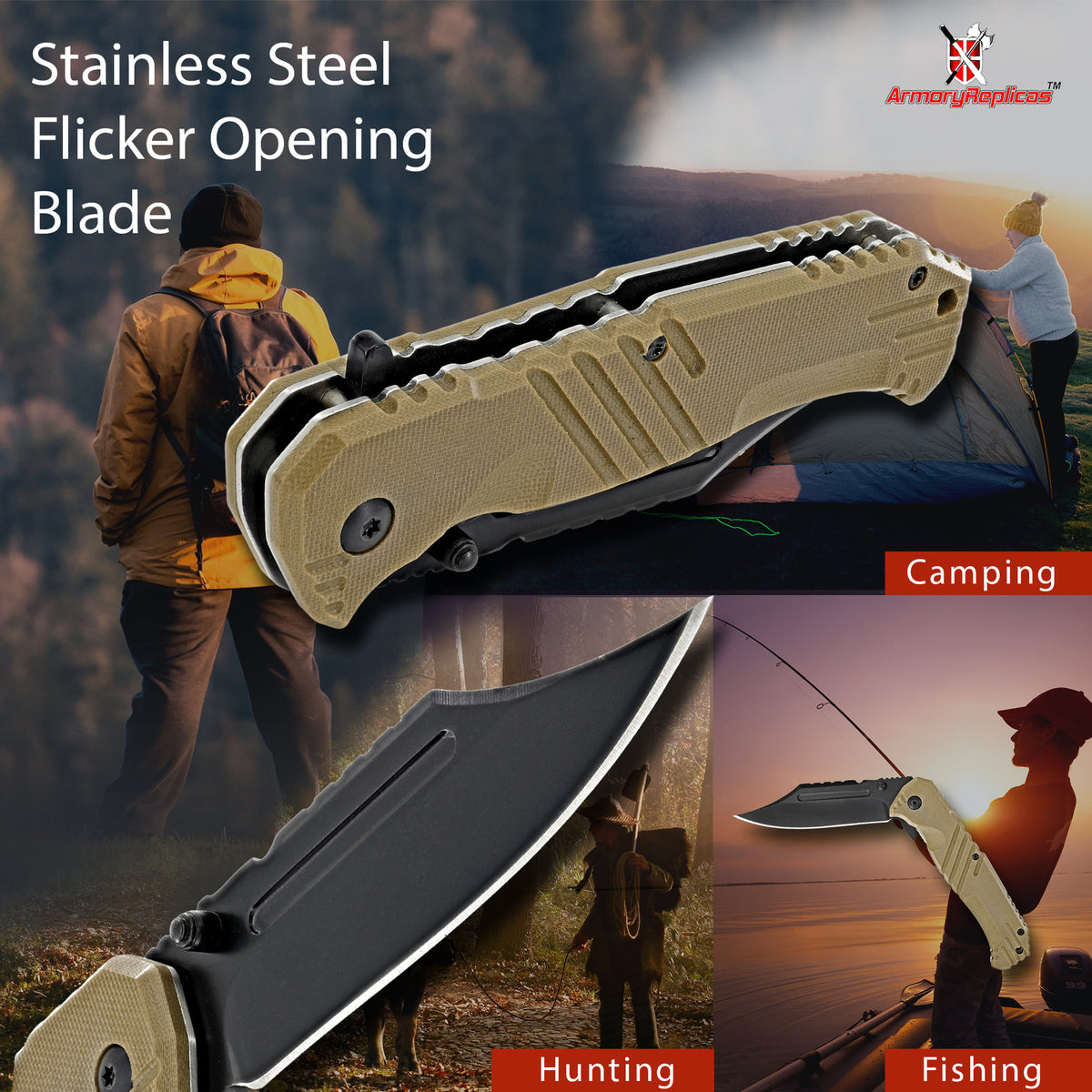 Tactical Black Blade Knife with G-10 Handle, Spring Assist, 8.5 Inch