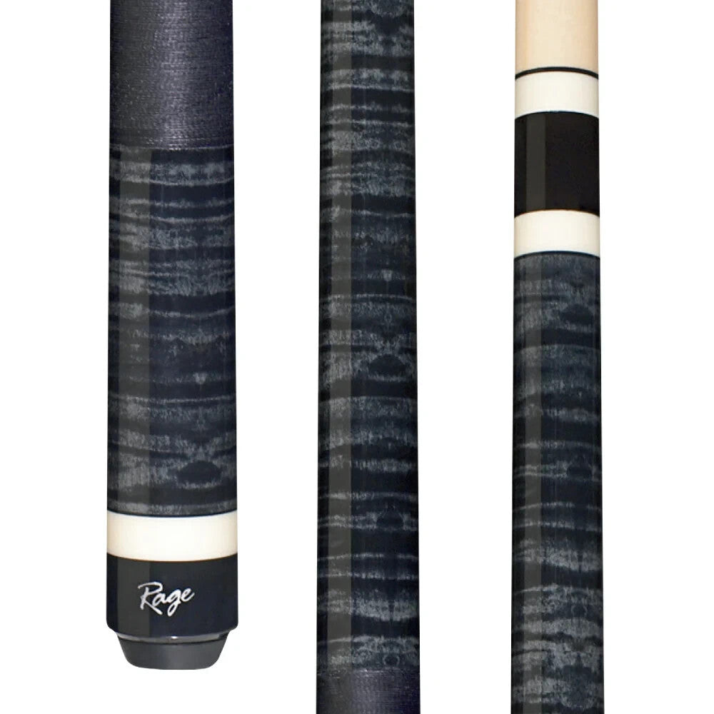 Rage Midnight Grey Tiger Stripe Maple Cues – 18-21 oz Billiard Cue (All Variants Listed)