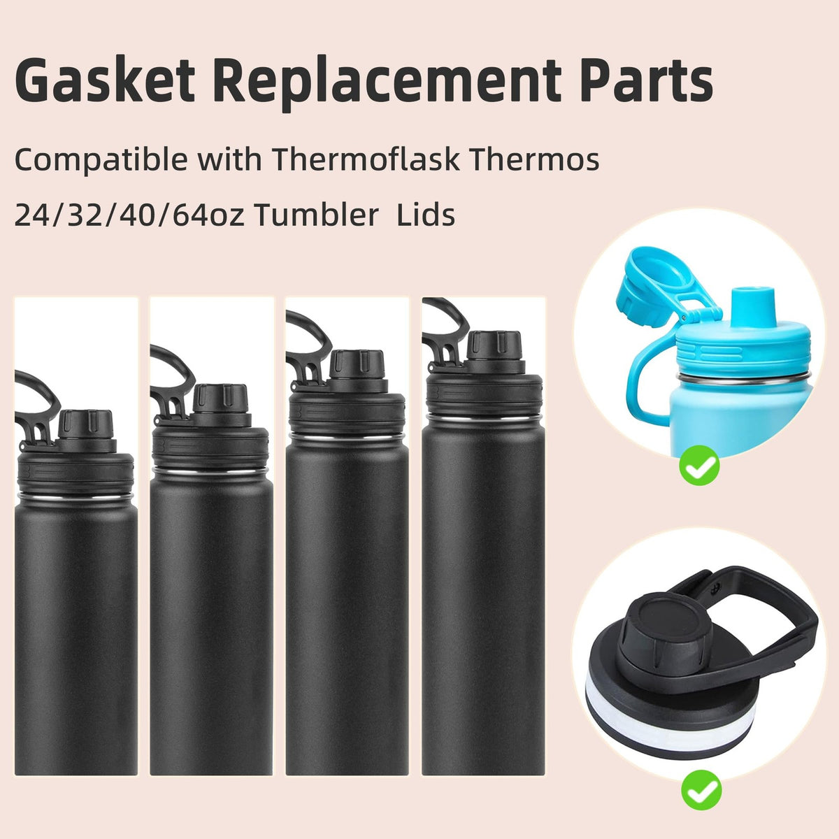 Silicone Water Bottle Gasket Replacement for Thermoflask 24/32/40/64oz - 8 Pack