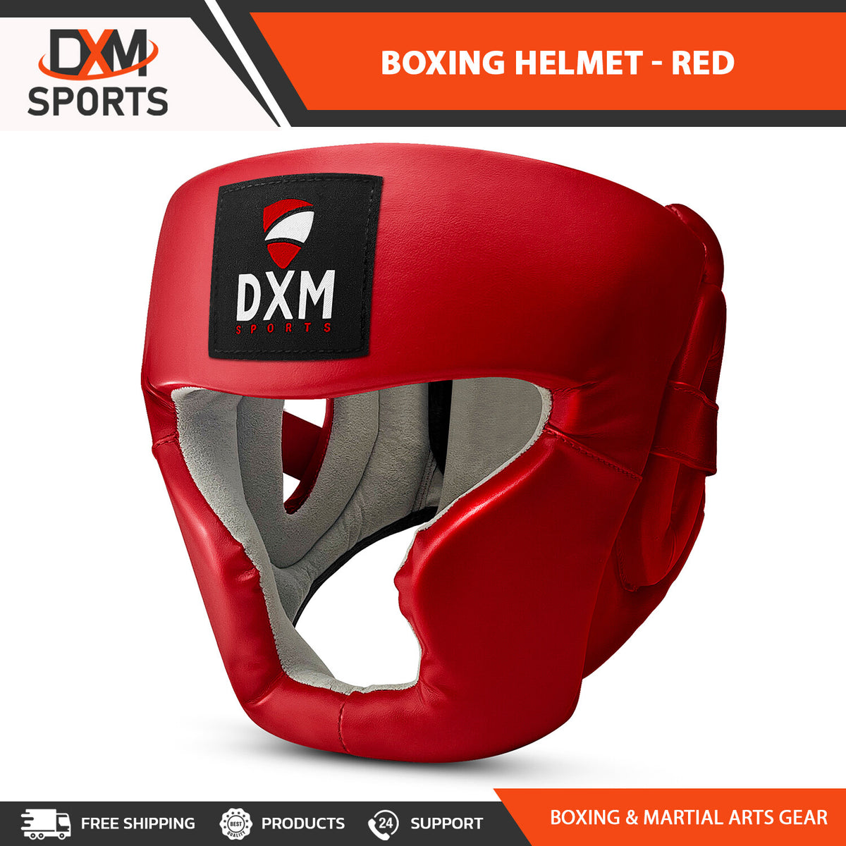 Full Face Boxing Headgear MMA Kickboxing Training Helmet Protective Gear - Red
