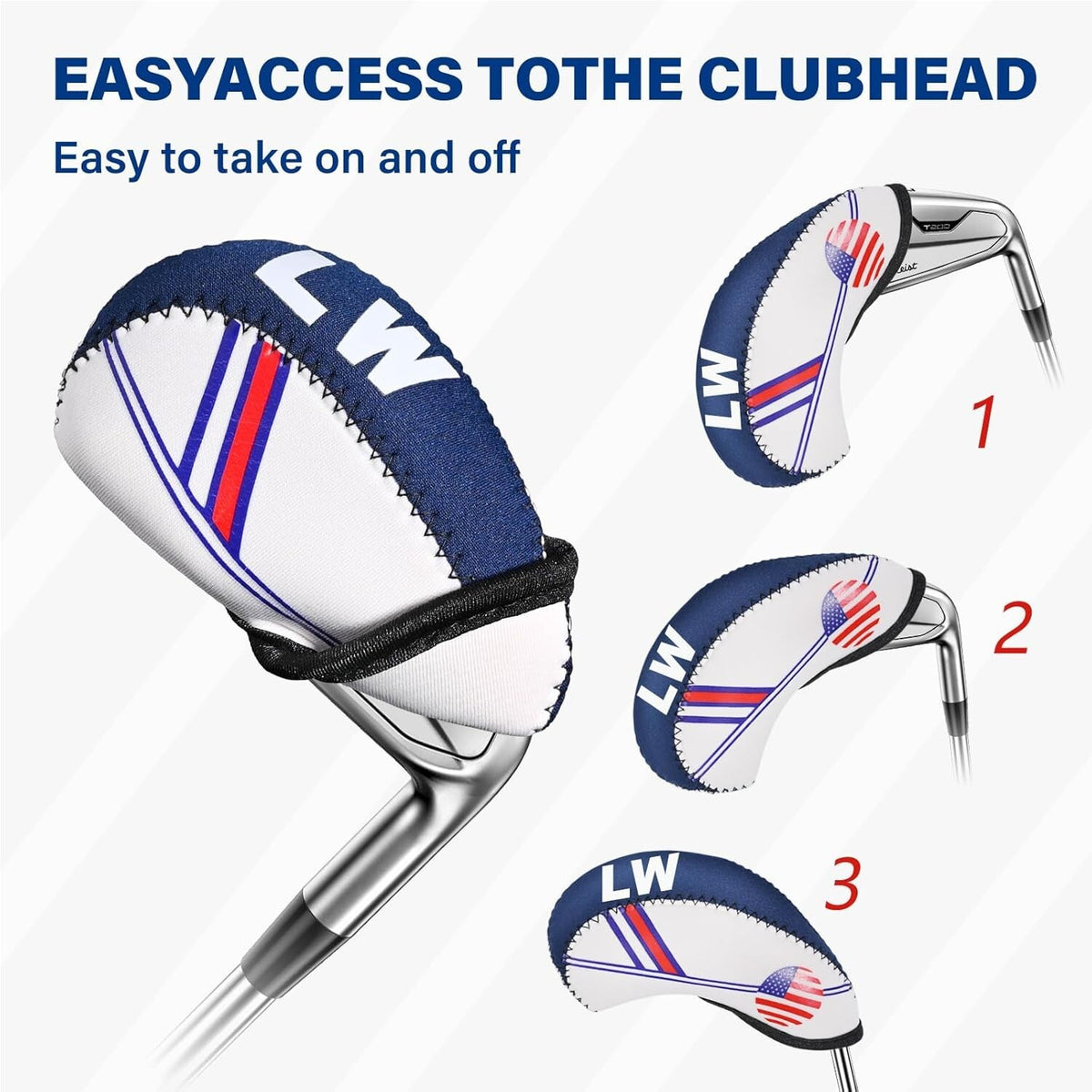 10 Pcs Golf Head Cover Set Club Iron Protectors Neoprene US Flag Styles