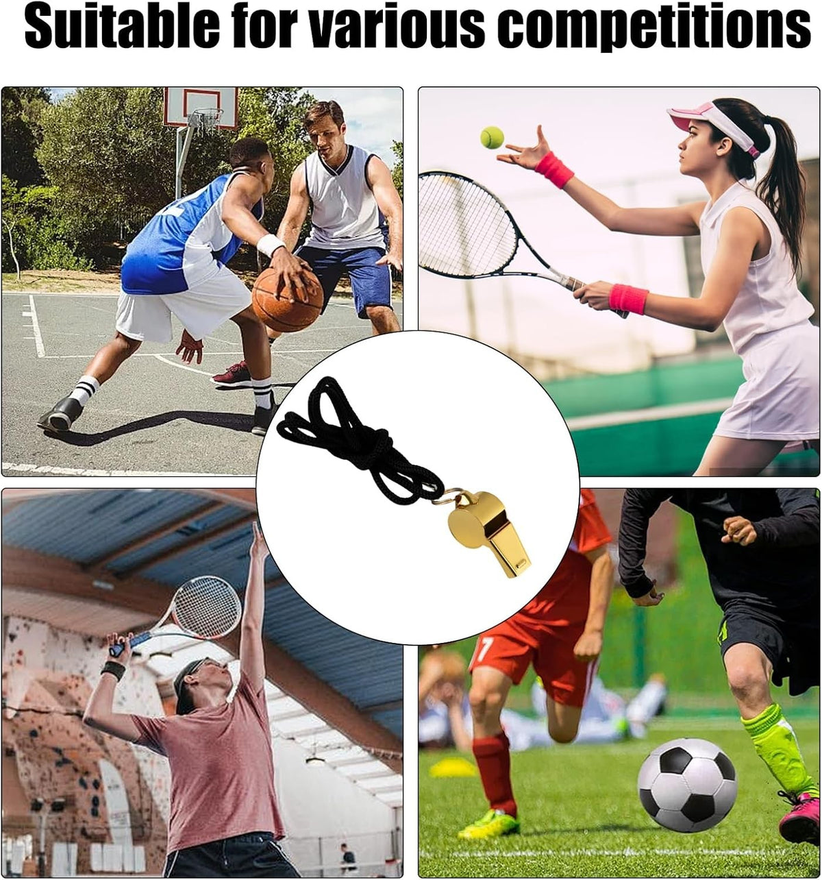 4 Pack Stainless Steel Sport & Safety Whistles with Lanyards - Super Loud