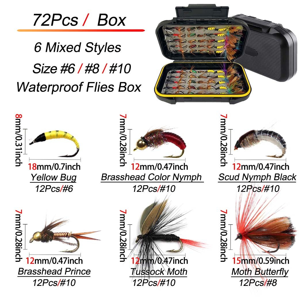 Artificial Fly Fishing Bait Lures Set for Trout Bass Wet Dry Flies Assortment