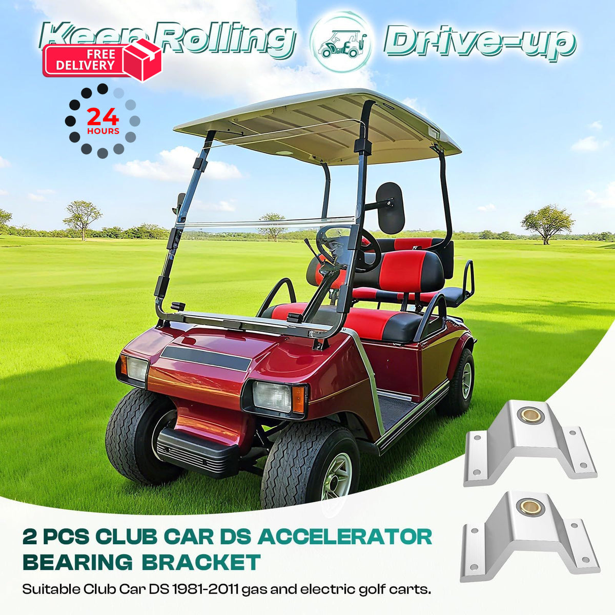 Golf Cart Accelerator Bearing Brackets for Club Car DS - Silver