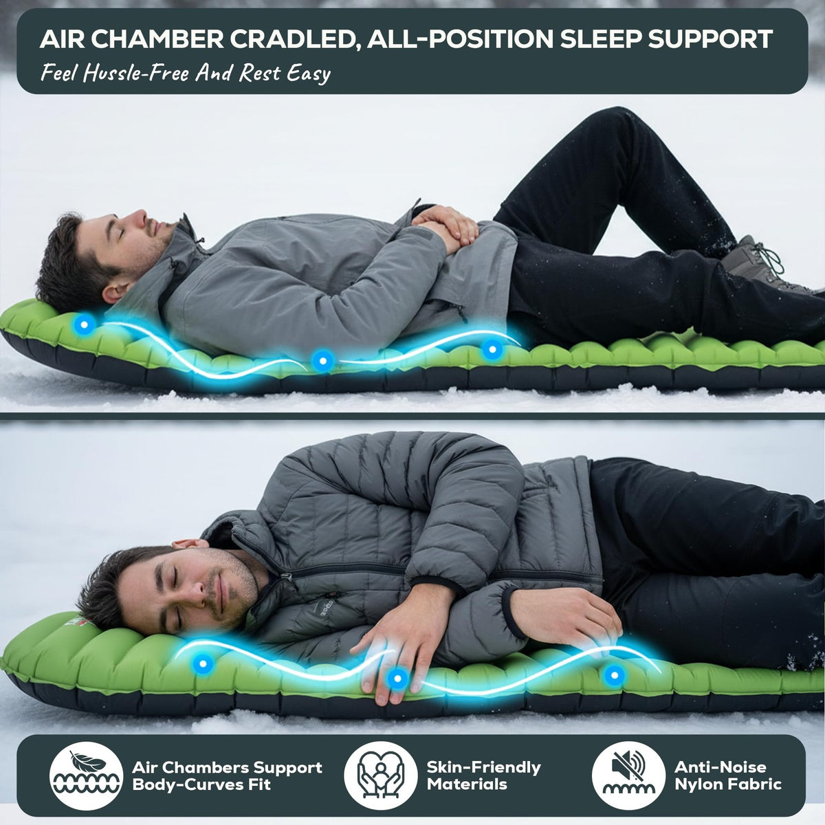 Ultralight Camping Sleeping Pad Inflatable Tent Mattress - 25oz Insulated