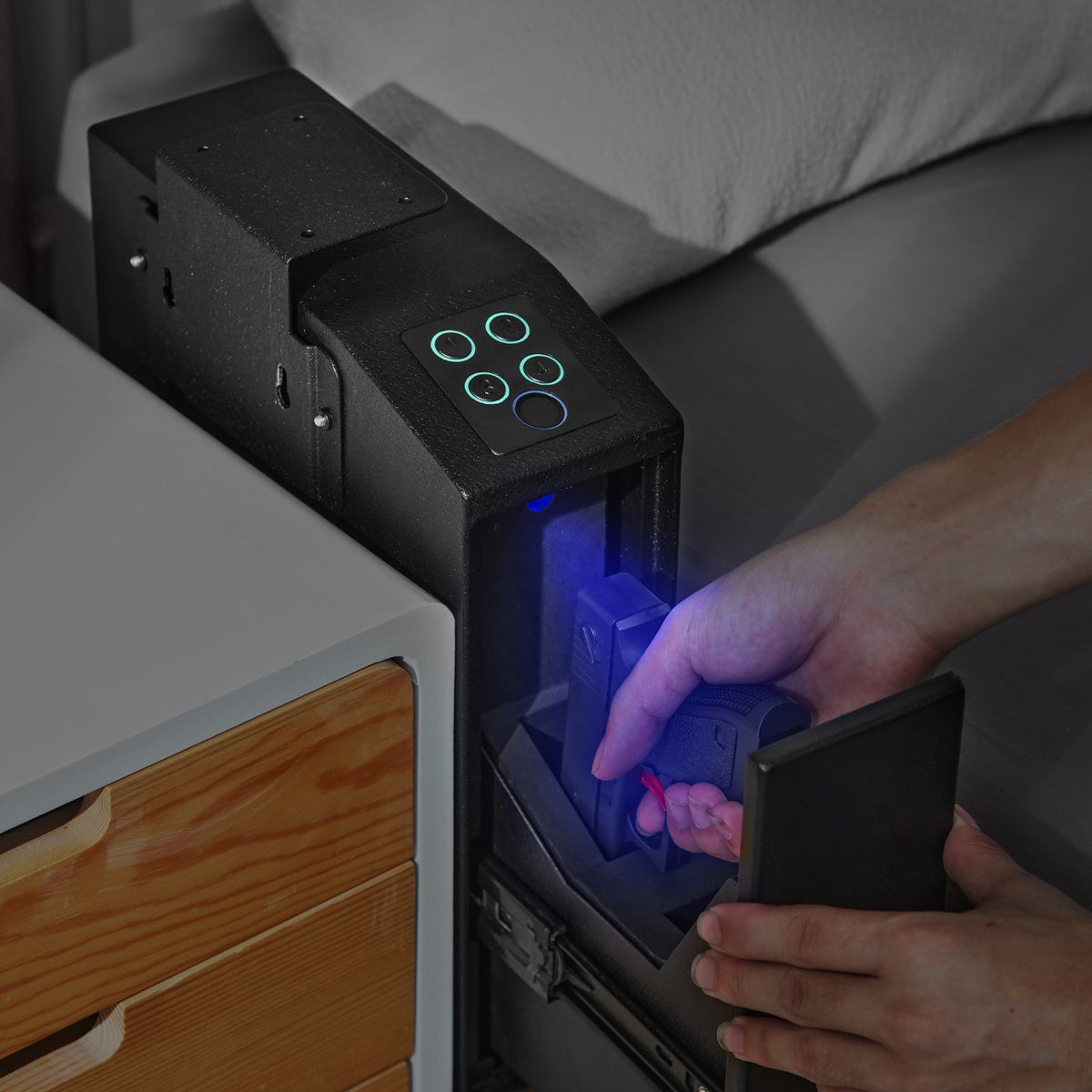 Biometric Gun Safe for Pistols with Key & Password Lock, Quick Access