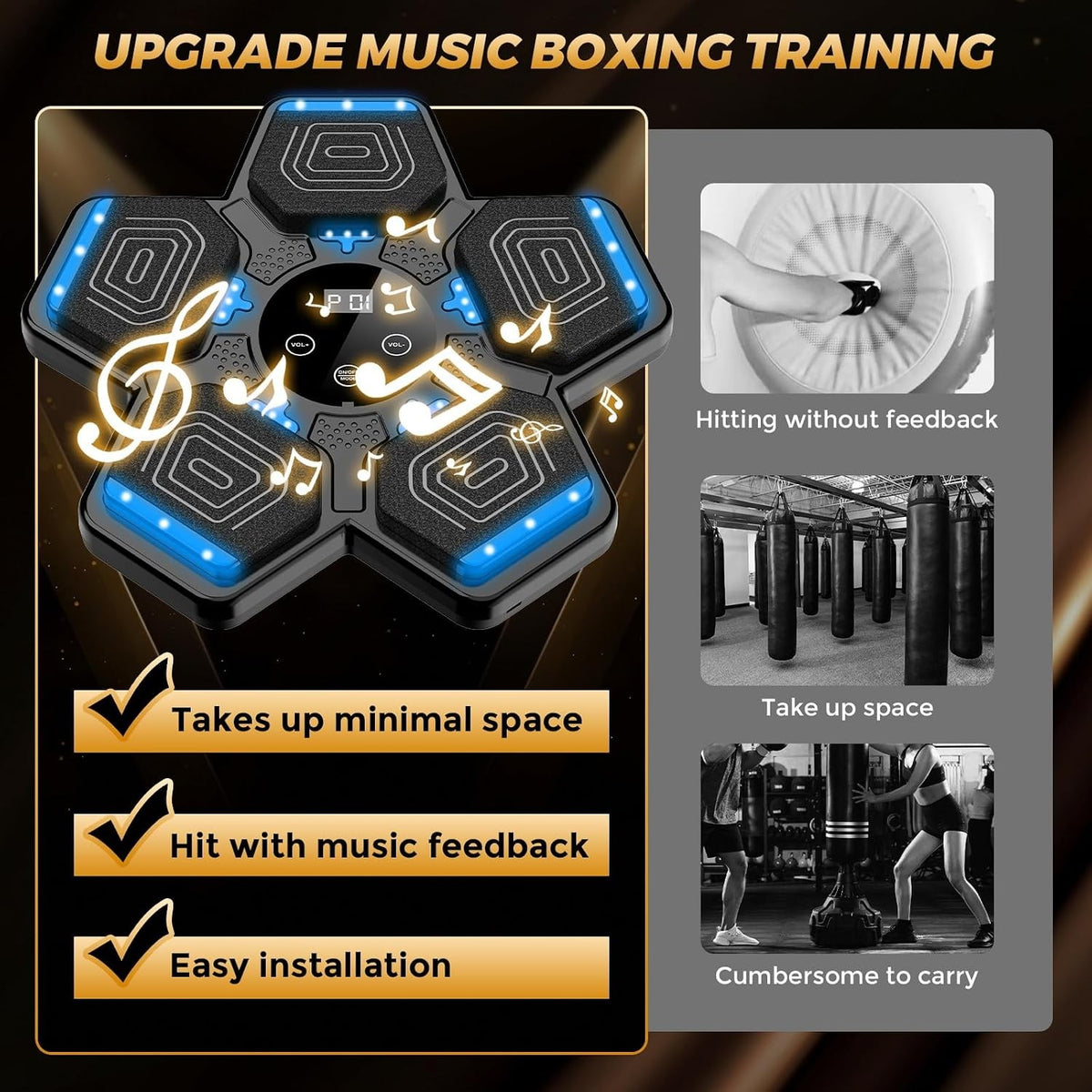 Music Boxing Machine for Adults and Kids - Bluetooth Punching Trainer with Gloves