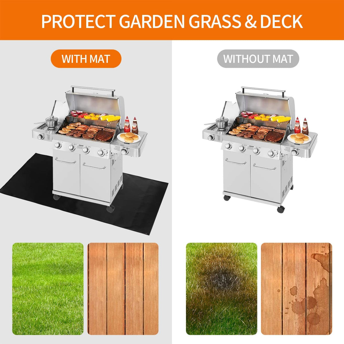 Large 65x40 Inch Double-Sided Outdoor Grill Mat for Decks and Patios
