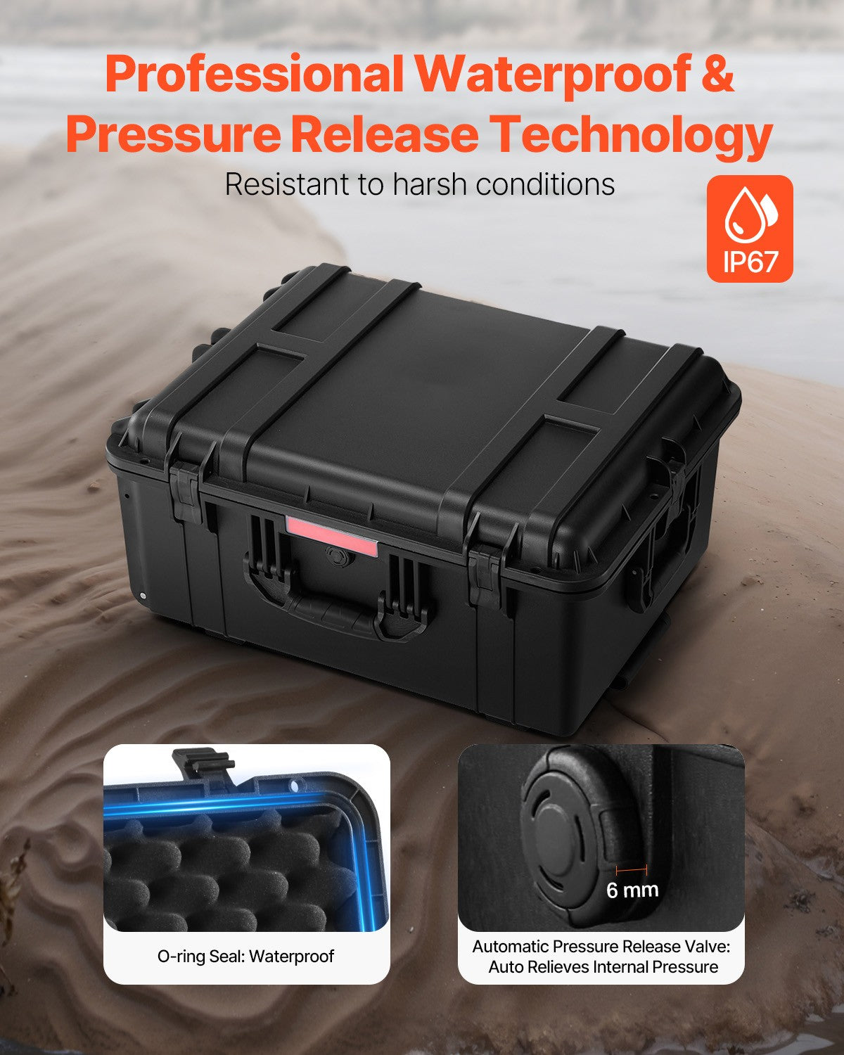 Weatherproof Hard Case with Wheels & Retractable Handle 3.5 Cu.ft Black