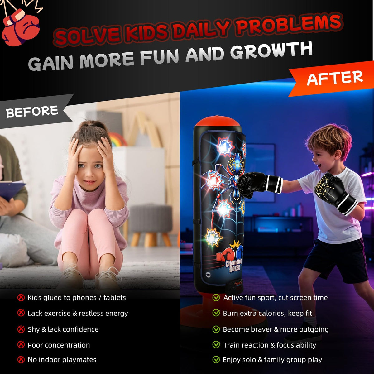 Smart Kids Punching Bag Arcade-Style Boxing Set with Scoring, Lights & Music