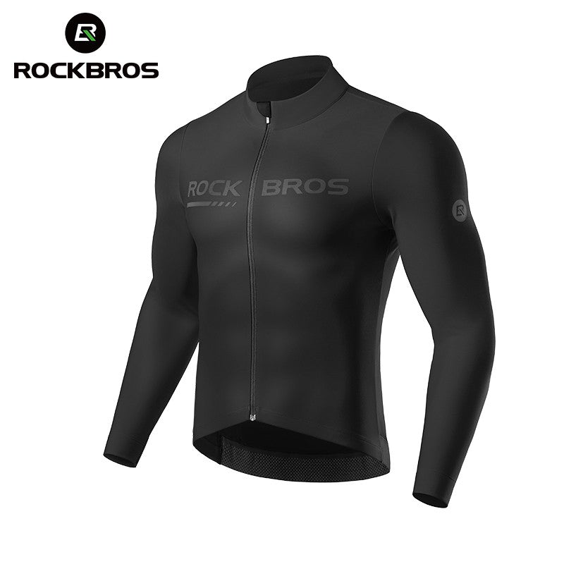 Men's Windproof Fleece Cycling Jersey Long Sleeve Bike Shirt with Pockets