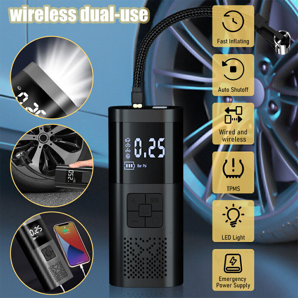 Portable Electric Tire Inflator Pump with LCD Screen & Rechargeable Battery