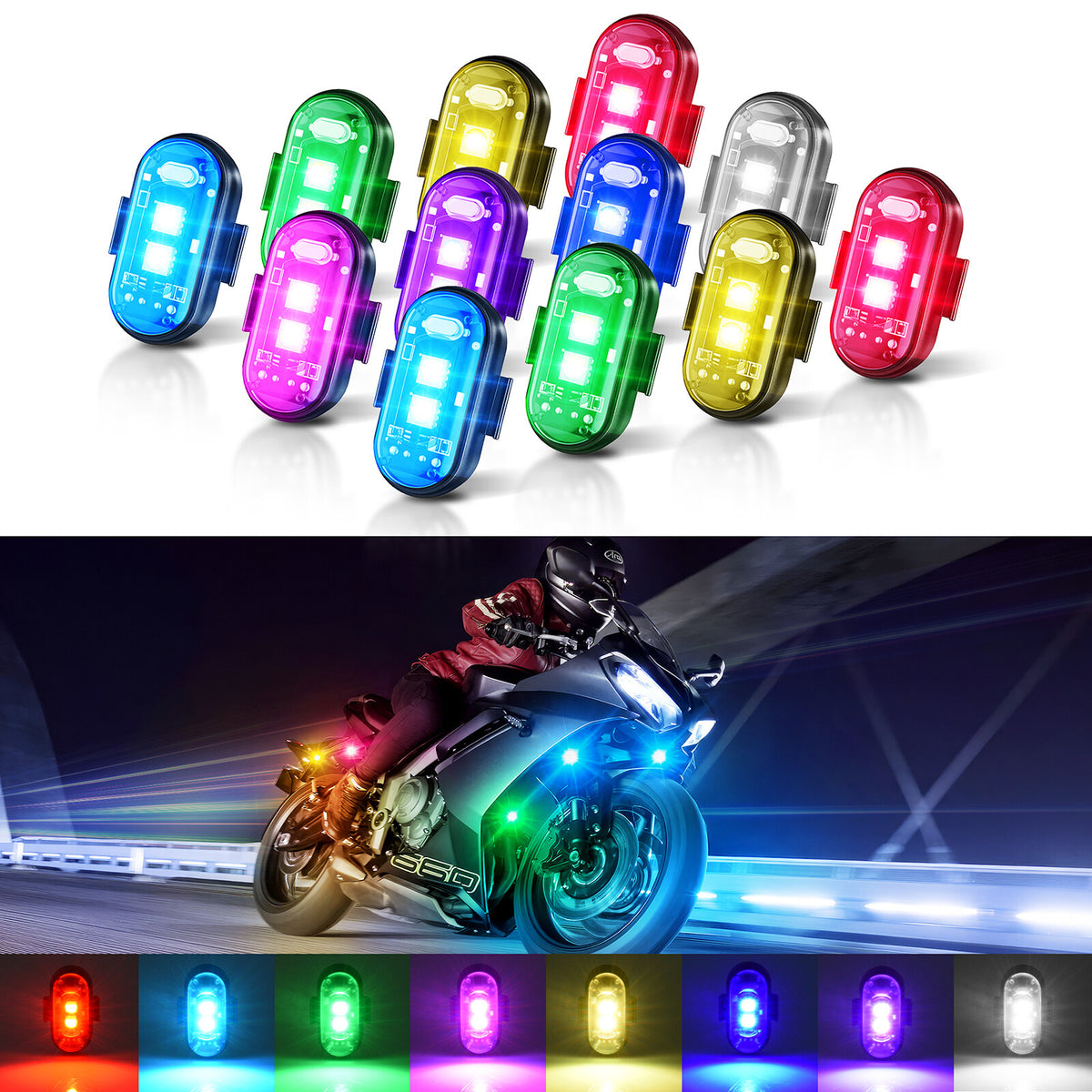 Wireless LED Strobe Lights 12PCS Rechargeable Waterproof Car Motorcycle Drone Lighting