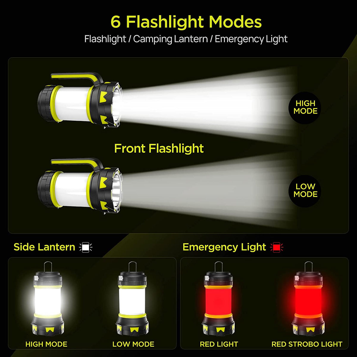 2-in-1 Rechargeable Solar Camping Lantern with USB, 6 Light Modes