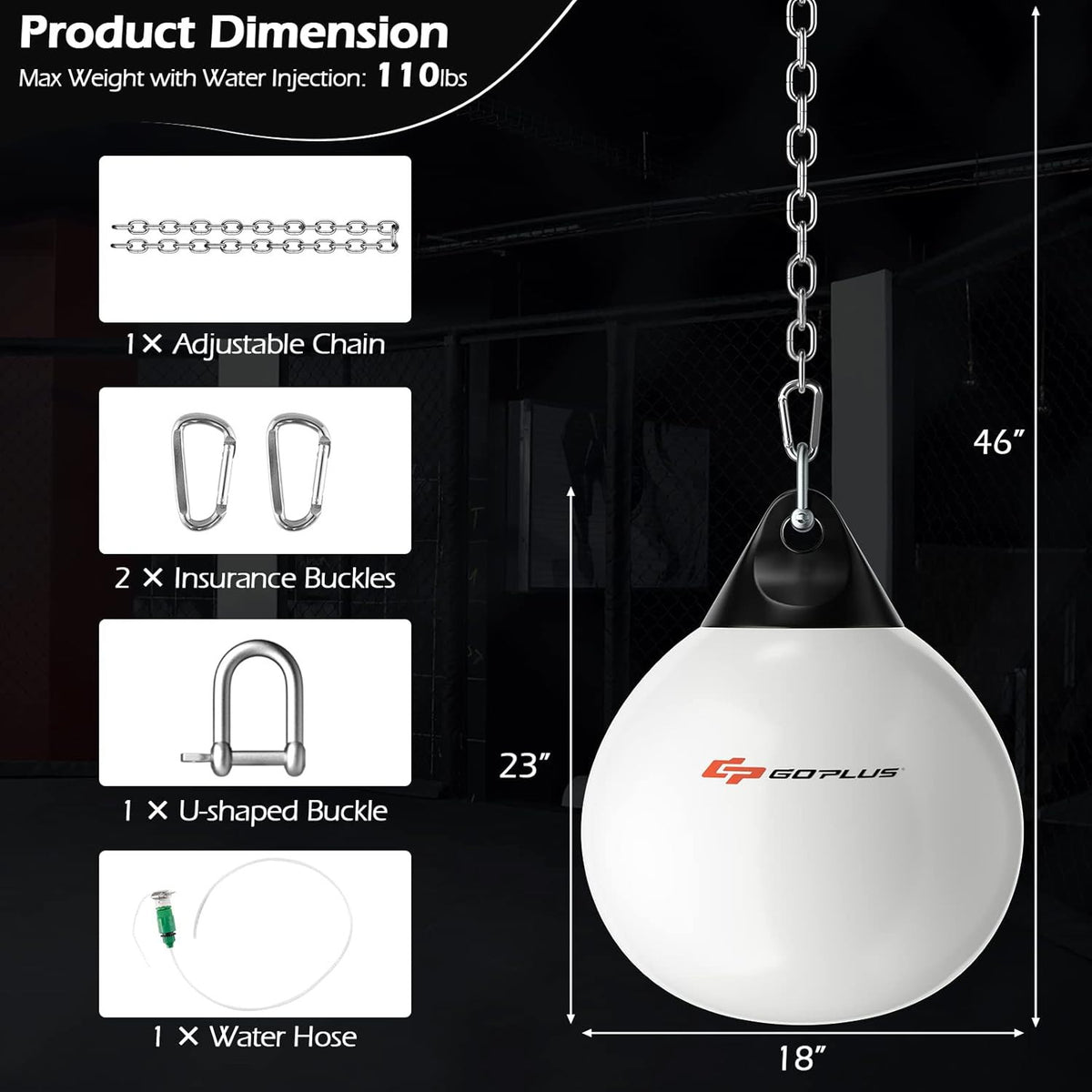 Heavy Punching Bag with Water Fillable Design - 21'' 180lb / 18'' 110lb MMA Boxing Equipment