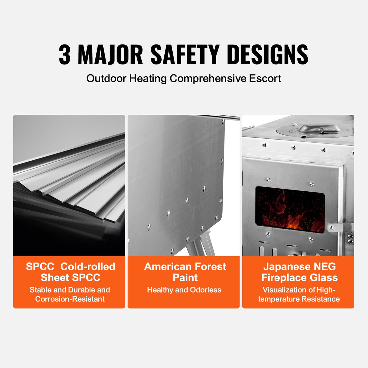 Portable Wood Stove for Camping Tent with Pipe - Stainless Steel