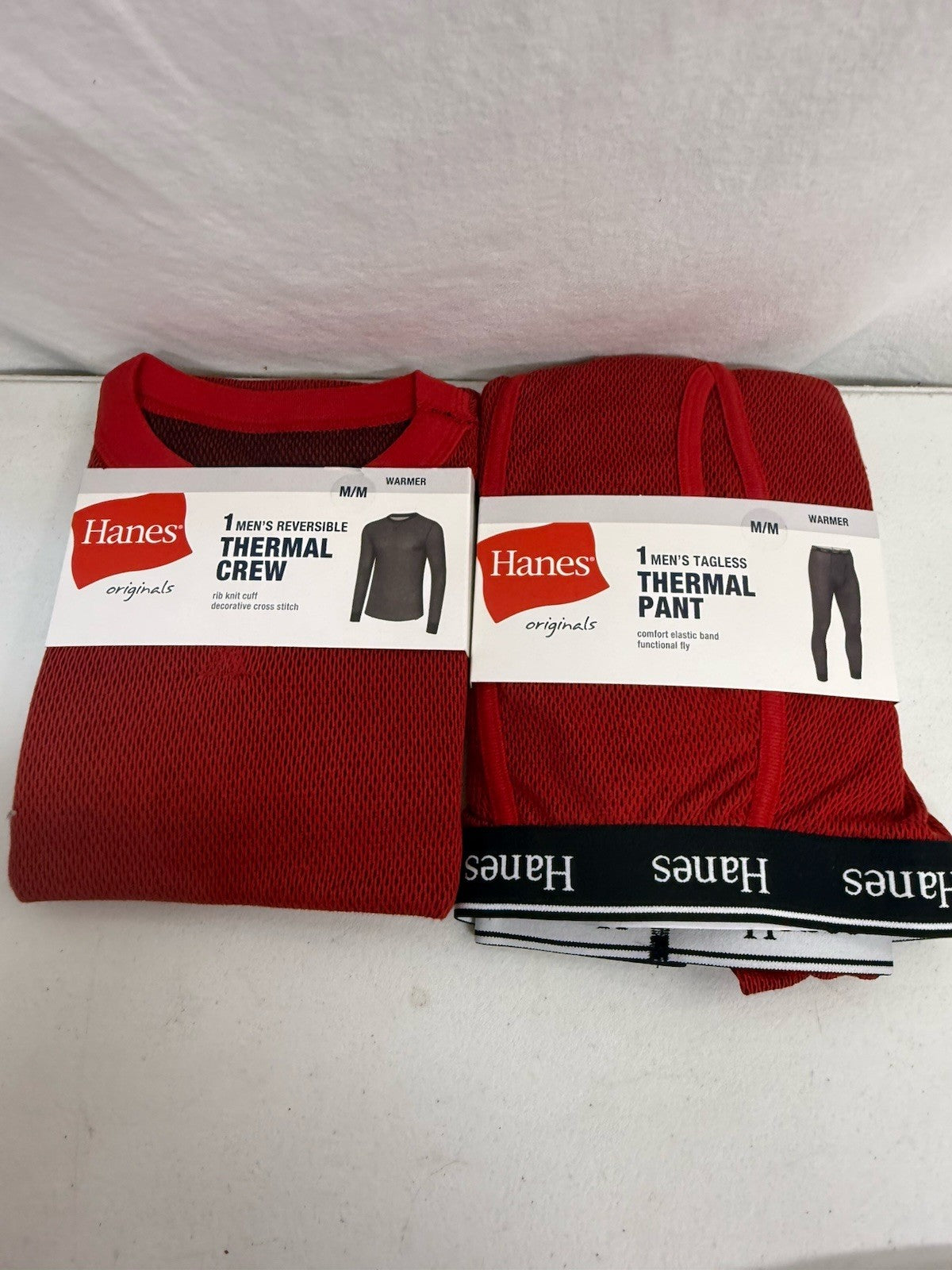 Hanes Men's Reversible Thermal Crew Top & Pants Set, Size Medium