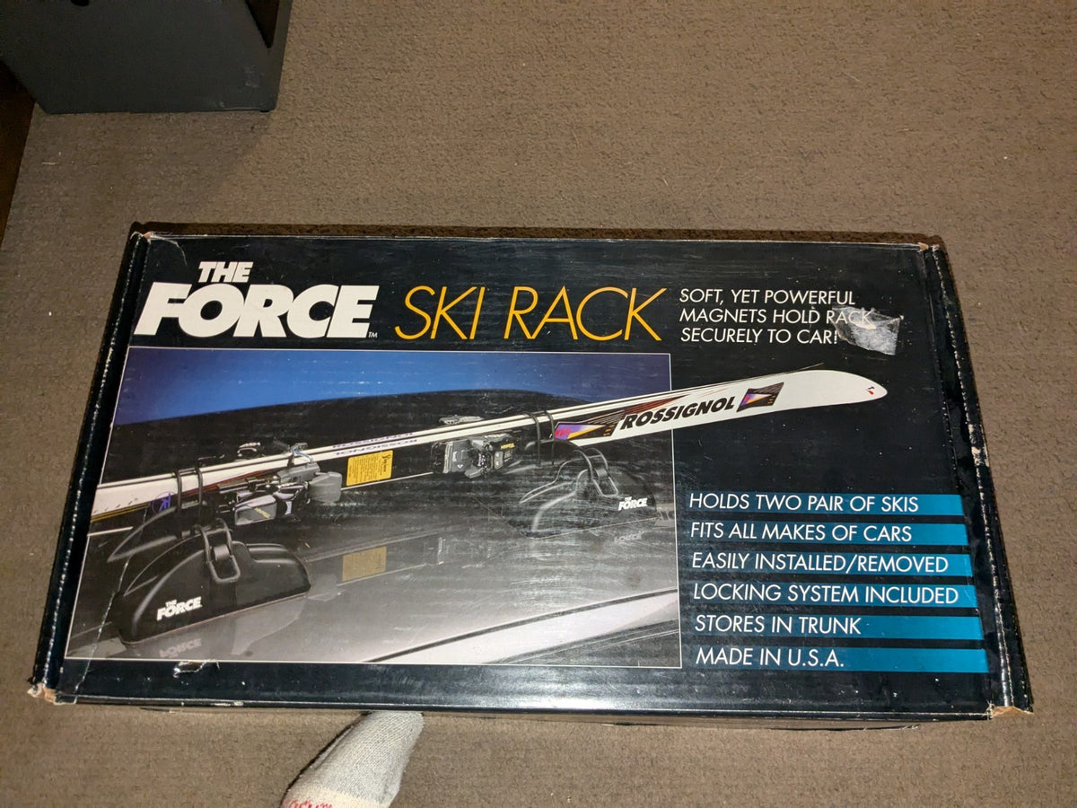 Vintage Magnetic Ski Rack Car Carrier - Fits 2 Skis, Black, New Old Stock