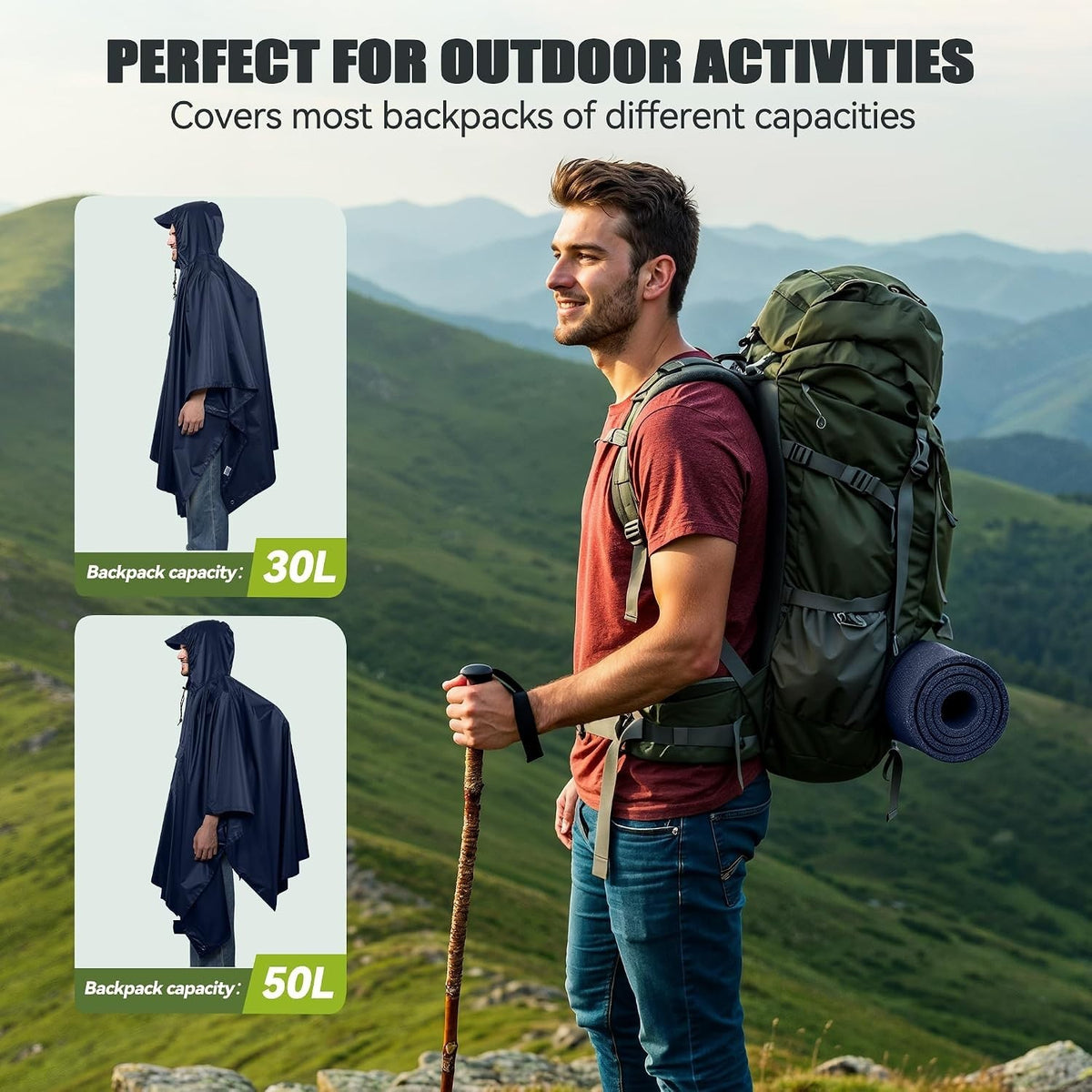 Adult Waterproof Rain Poncho with Hood and Pocket - Reusable Lightweight Outdoor Gear