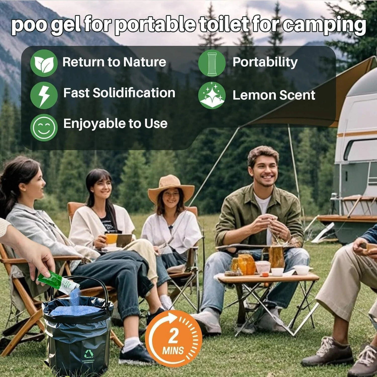 Camping Portable Toilet Poo Gel Packs - Lemon Scent, 26 Pack