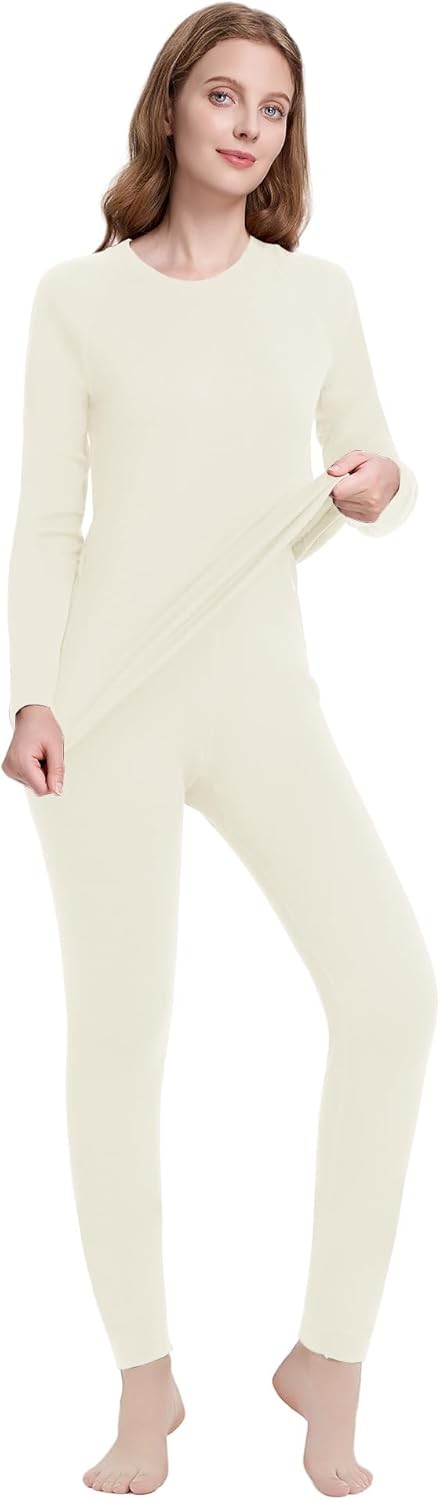 Women's Merino Wool Base Layer Sets Thermal Underwear Ski 2PC Top & Long Johns