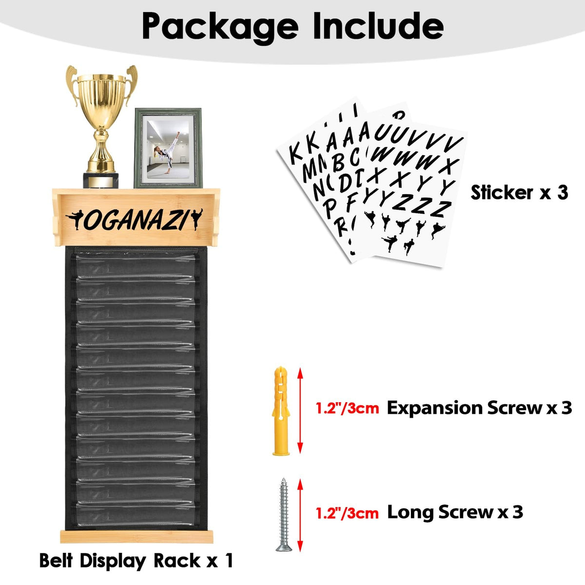 Martial Arts Belt Display Rack for Karate & Taekwondo Belts Wall Mount 12 Belts