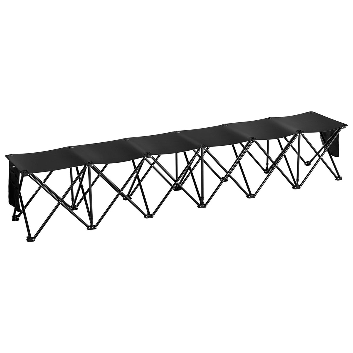 Portable Folding 6-Seat Sports Bench with Side Bag and Carry Bag - No Backrest