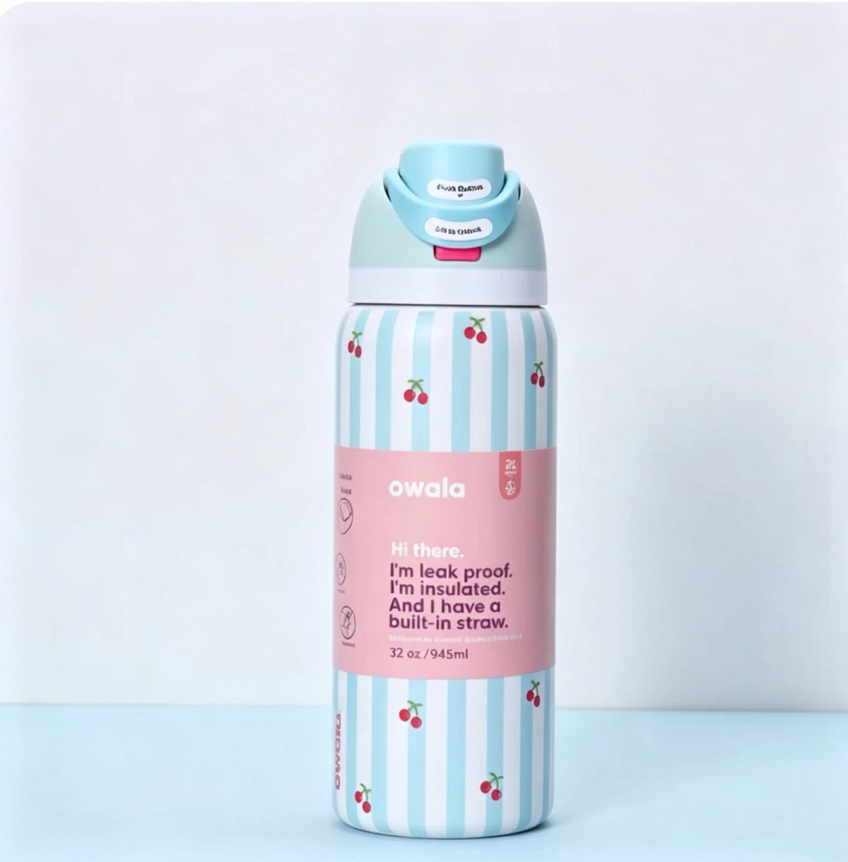 32oz Insulated Stainless Steel Water Bottle with Leakproof Lid - Cherry Print