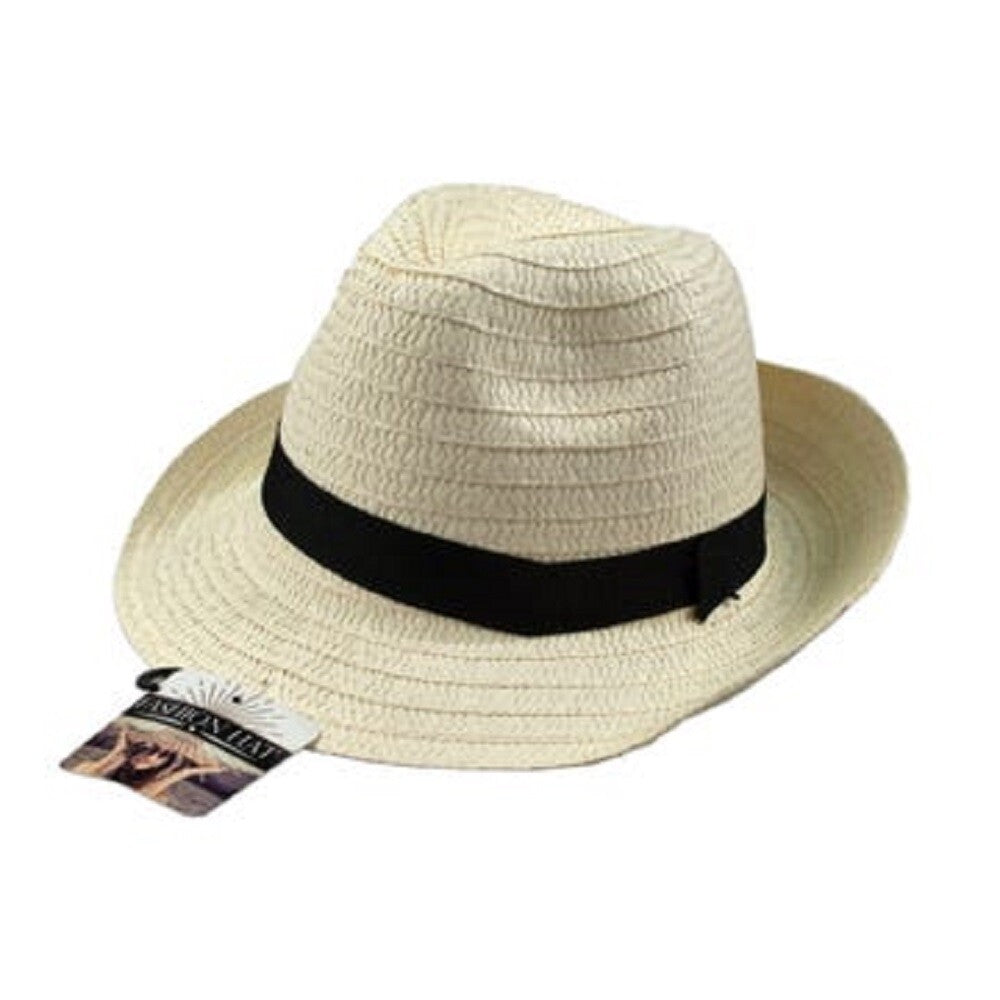 Ladies Fashion Sun Hat - White, Medium Wide Brim Summer Hat for Beach & Outdoor