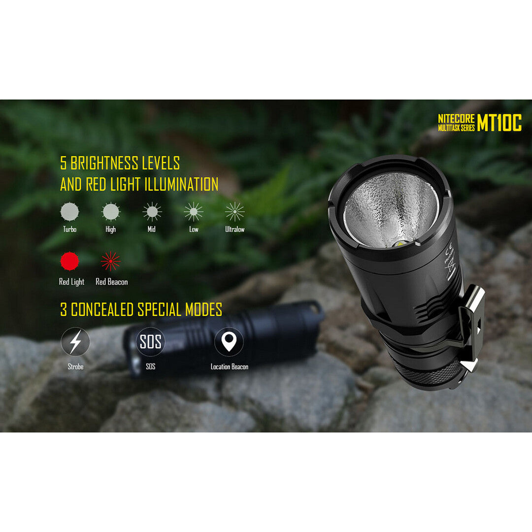 Compact 920 Lumen Tactical LED Flashlight with Red Light and Waterproof Body