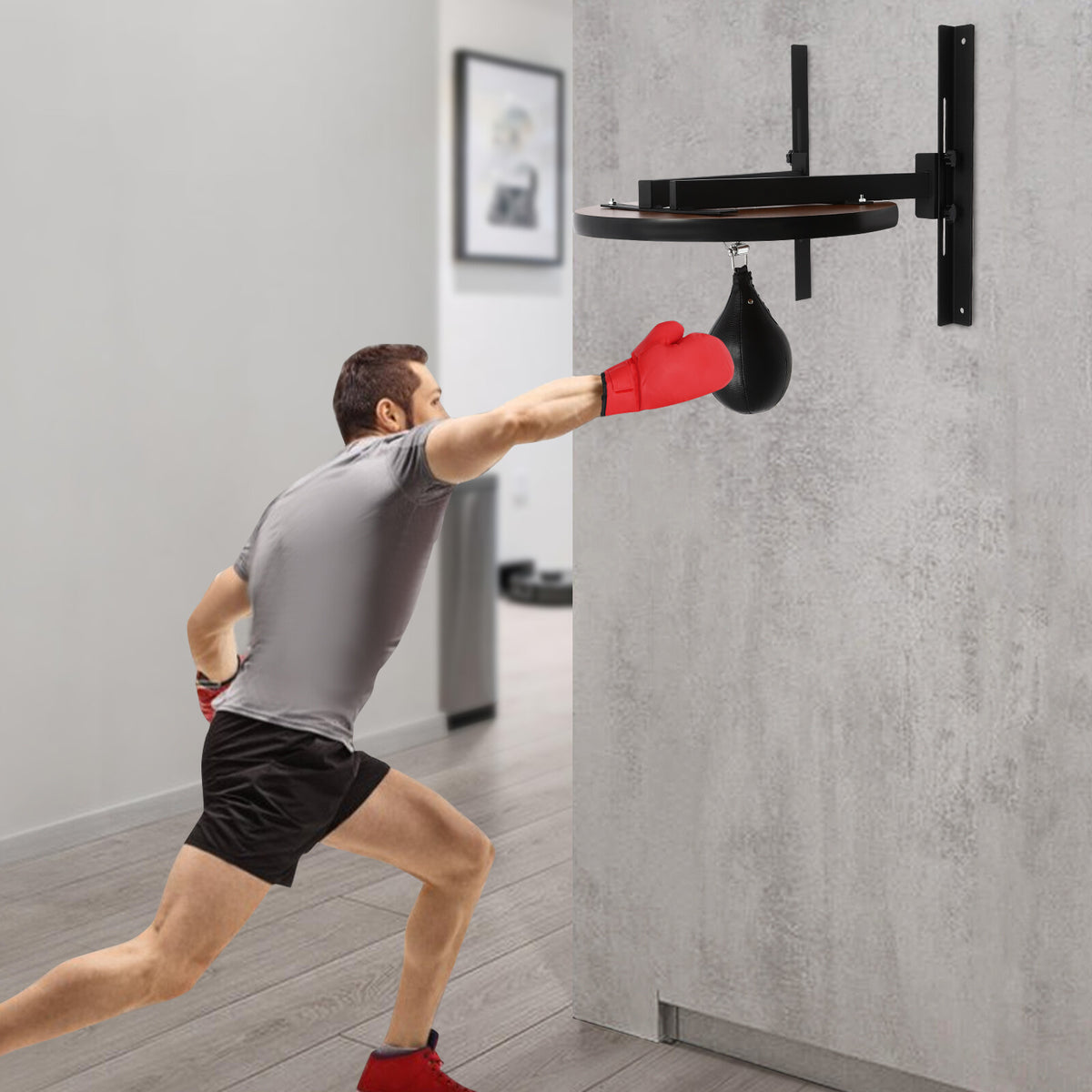 Wall-Mounted Speed Bag Platform with Adjustable Height and Pump for Boxing Training
