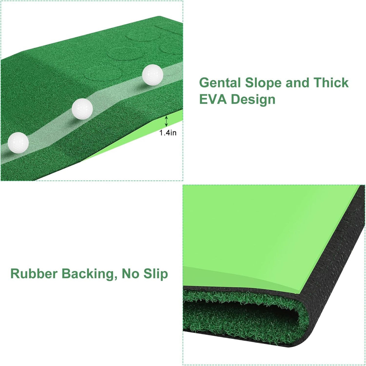 Golf Putting Mat Indoor Outdoor Practice Green with Putter & Balls
