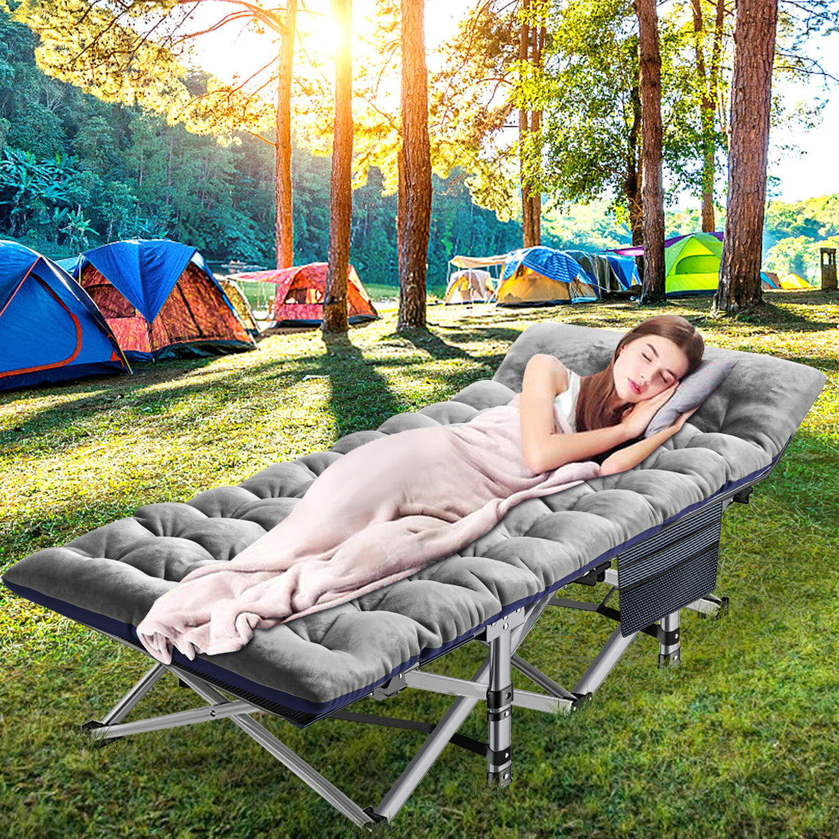 Folding Camping Cot with Mattress and Carry Bag - 75x28 Inches, Heavy Duty