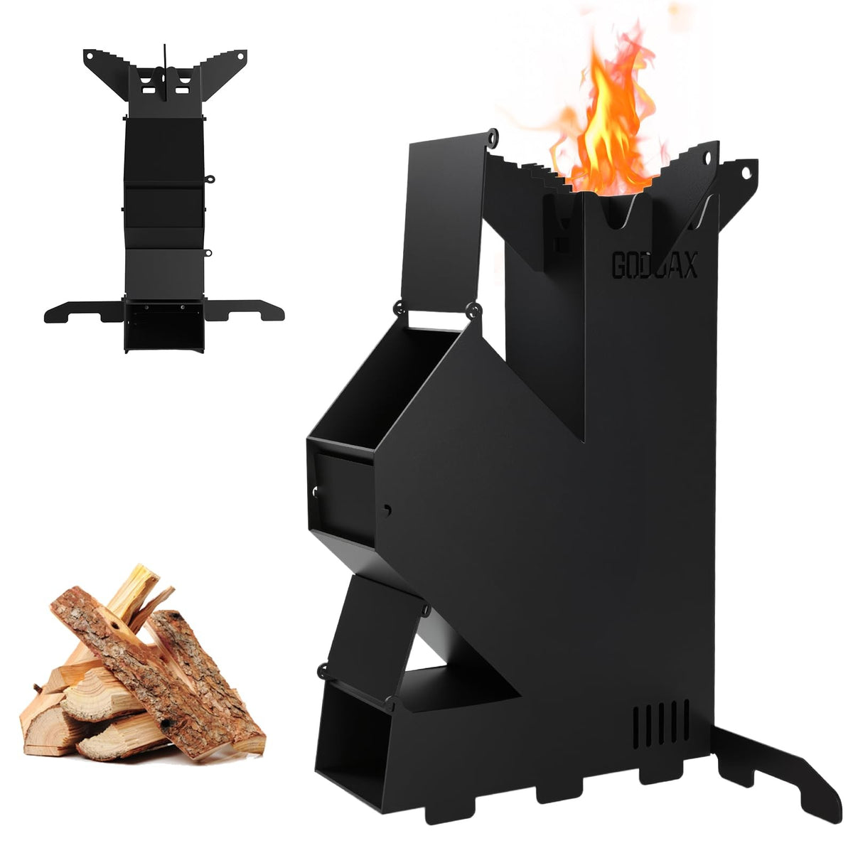 Portable Wood Burning Rocket Stove with Storage Bag for Camping Outdoor Cooking