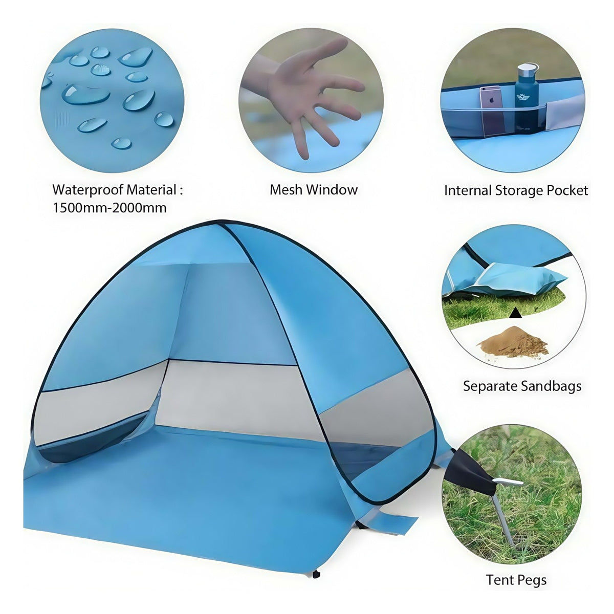 Portable Pop Up Beach Tent Sun Shade Shelter with Carry Bag - UV 50+ Protection
