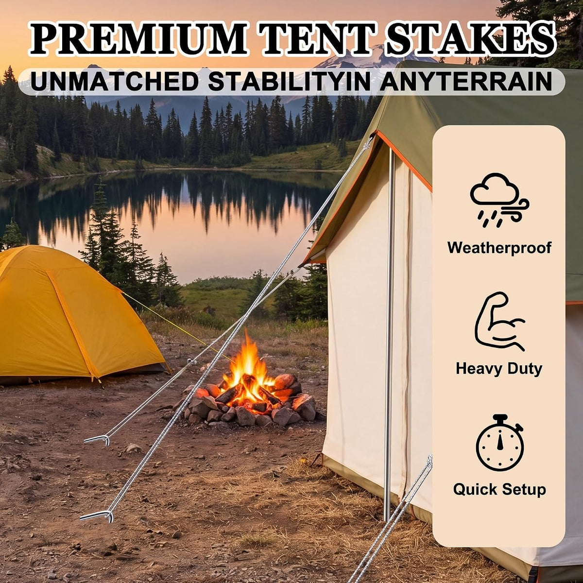 Heavy Duty Metal Tent Stakes - 20 Pack, Rust-Resistant Ground Anchors for Camping & Outdoors