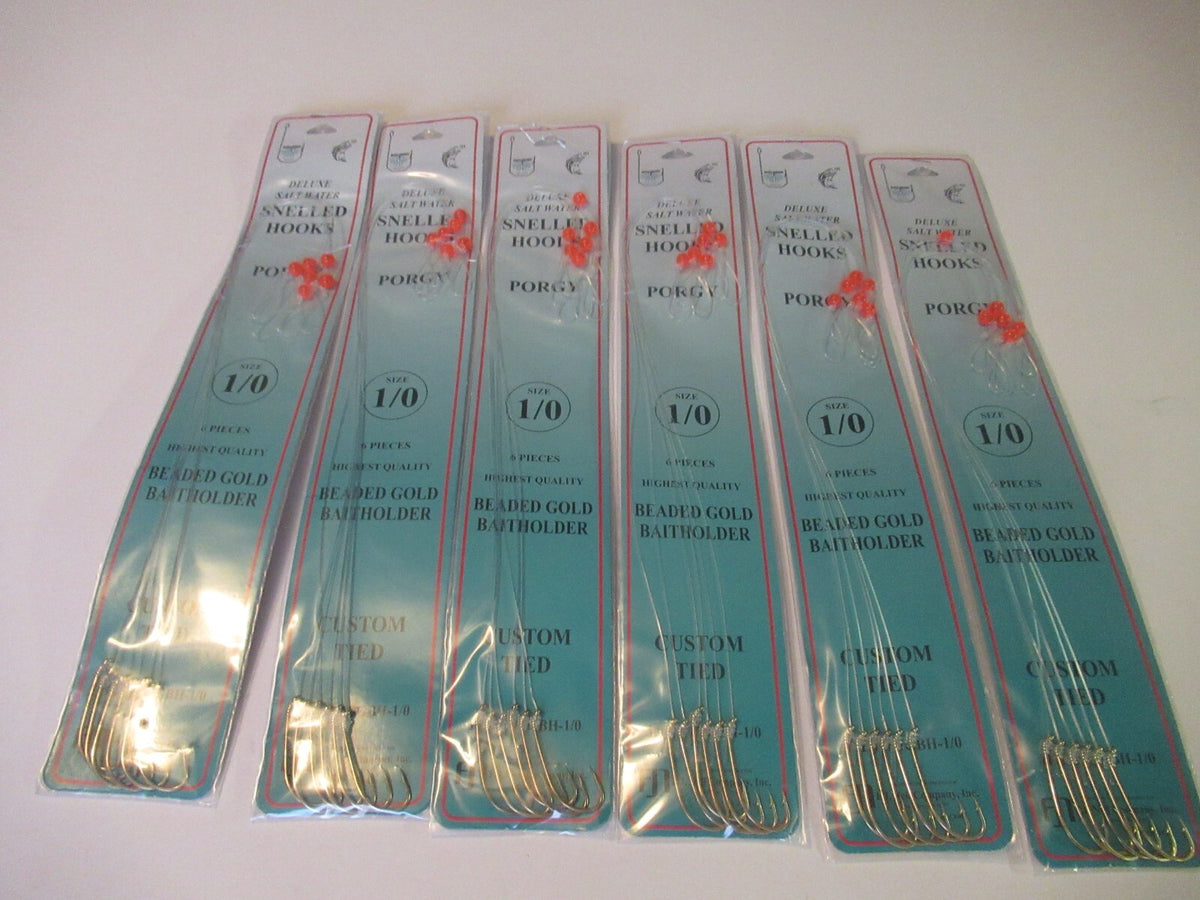 Beaded Gold Bait Holder Hooks for Fishing - 36 Pack, Multiple Sizes