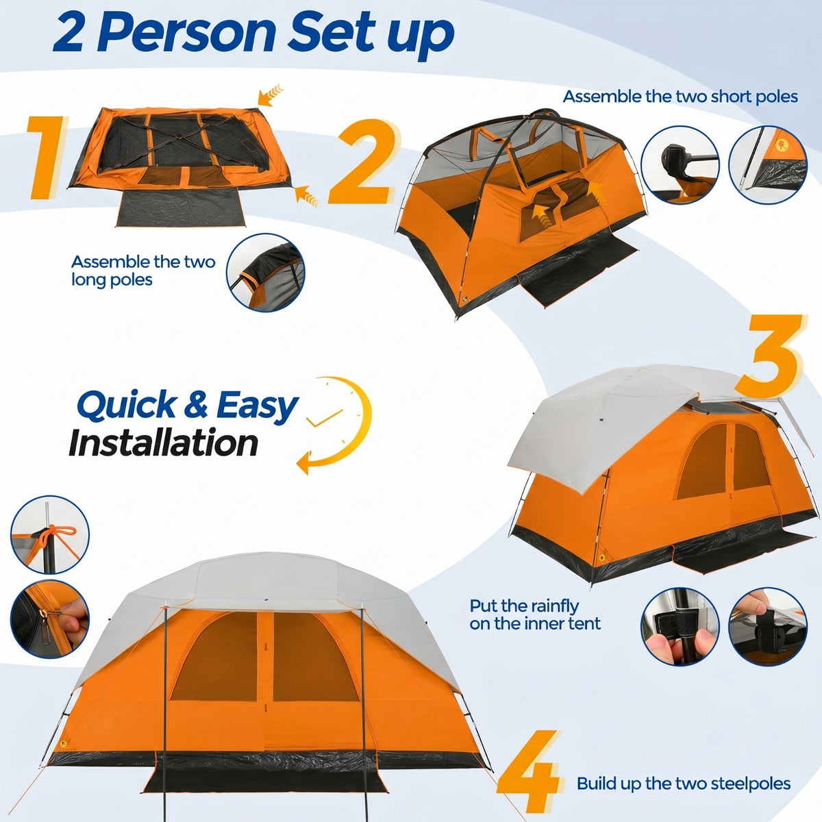 10-12 Person Camping Tent with Rainfly and Screen - Easy Setup, All-Weather Waterproof