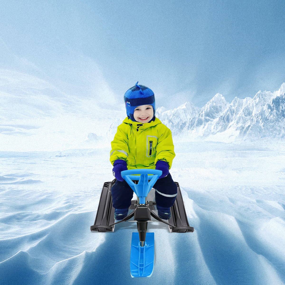 Kids & Adult Snow Racer Sled with Flexible Steering Wheel - Blue