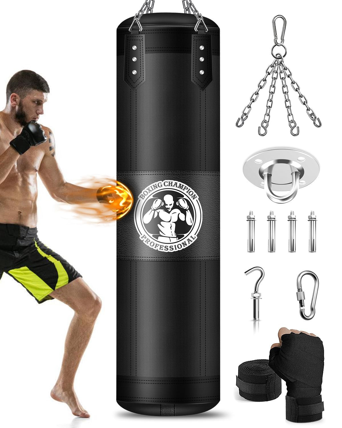 4FT Heavy Punching Bag for Adults with Accessories Set - Unfilled Oxford Boxing Equipment