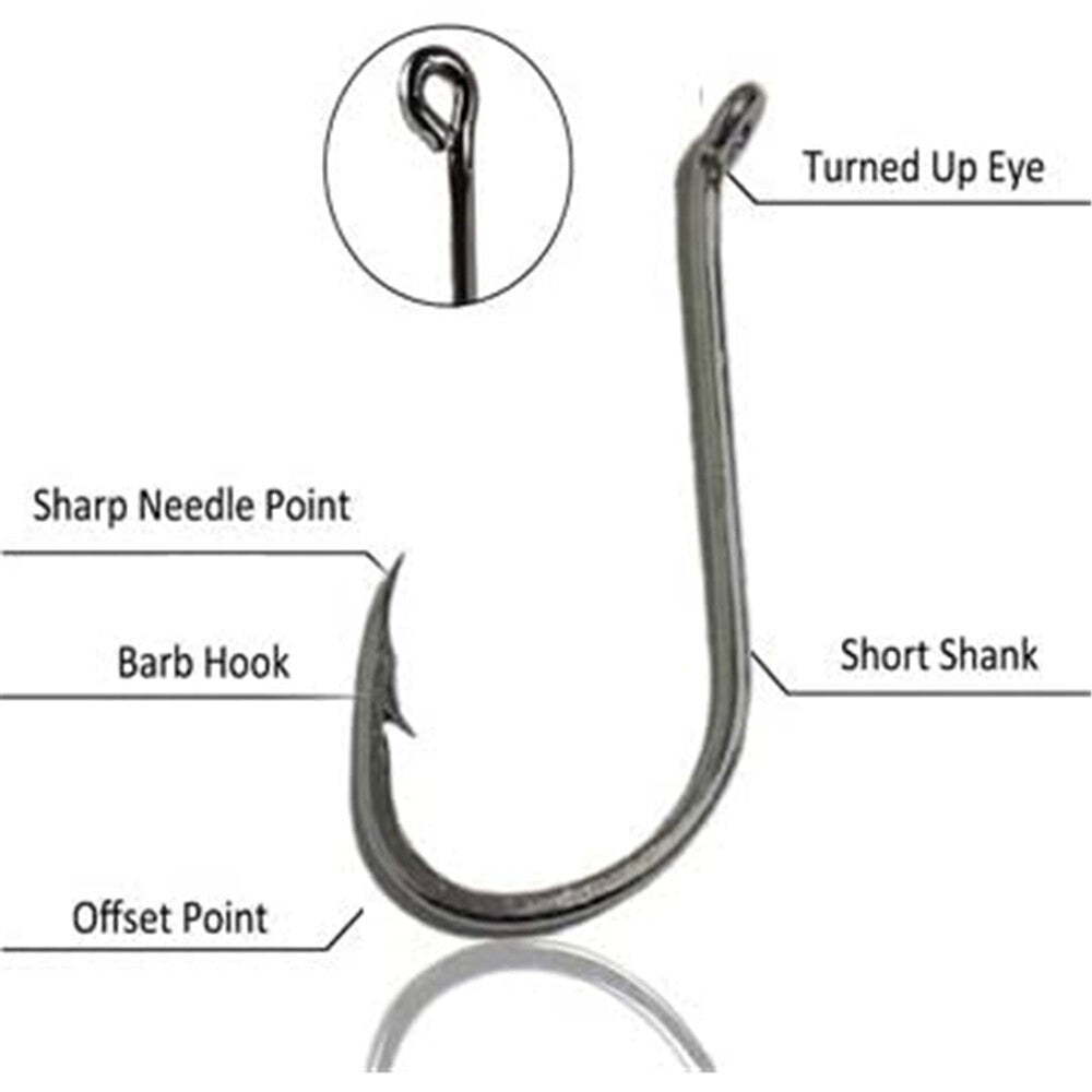 Offset Circle Fishing Hooks Set - High Carbon Steel, Sizes #1-5/0, 160 Pack