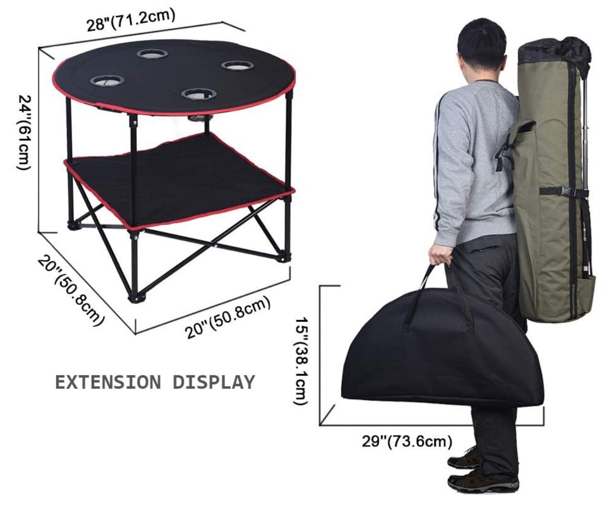 Lightweight Foldable Camping Table with Carry Bag, 28x28 Inches, Outdoor Picnic & Beach