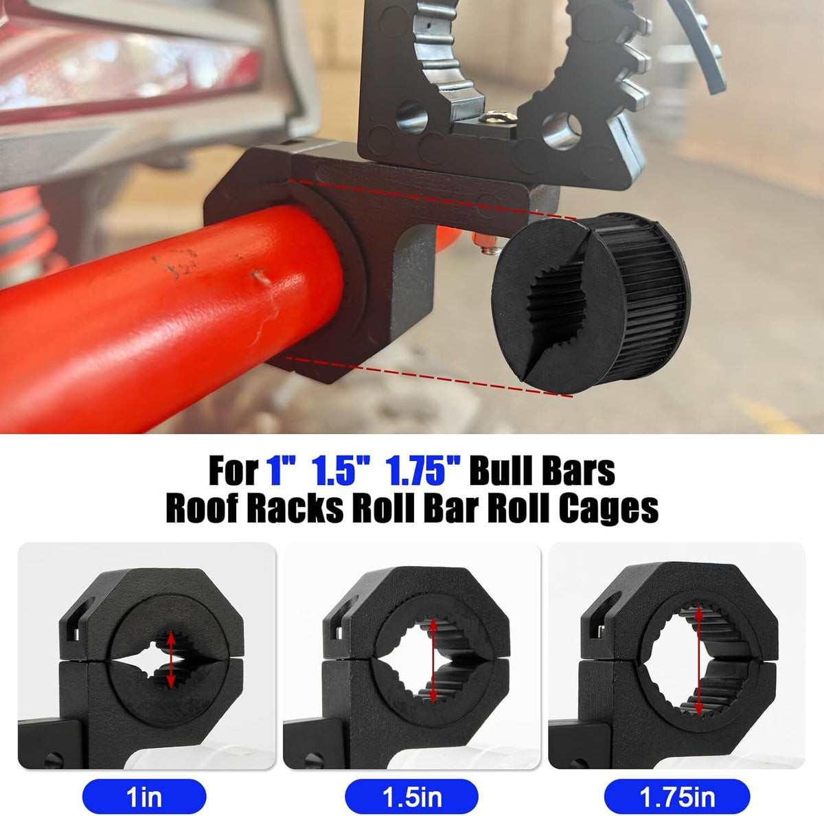 Universal Rubber Clamps Mount for Shovels, Axes & Farm Equipment - Fits 1-1/7'' to 1-3/7'' Diameter Tools