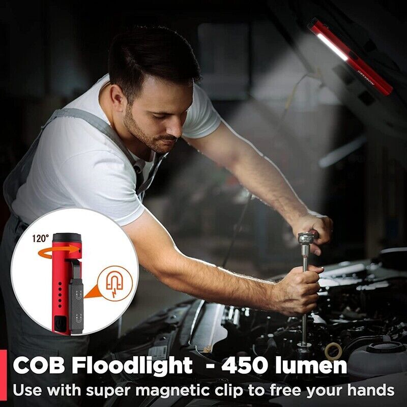 Rechargeable LED Flashlight Penlight with COB Spotlight UV Light Portable
