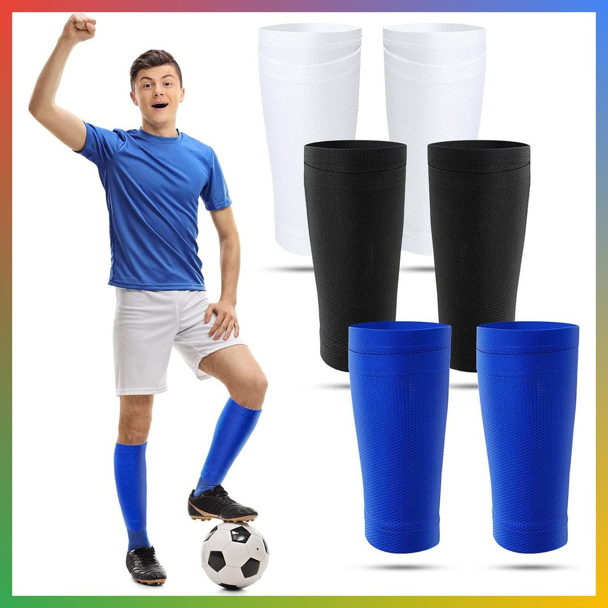 Kids Soccer Shin Guard Sleeves with Pockets, 3 Pairs Breathable Sport Protectors