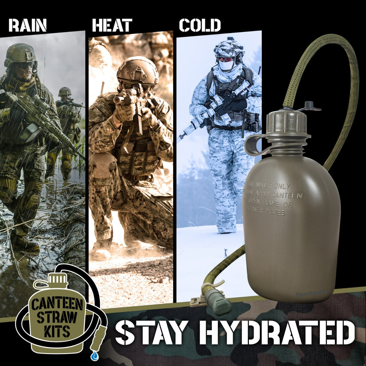 Military 1 Quart Canteen with Hydration Drink Tube Kit – Tactical Water Bottle